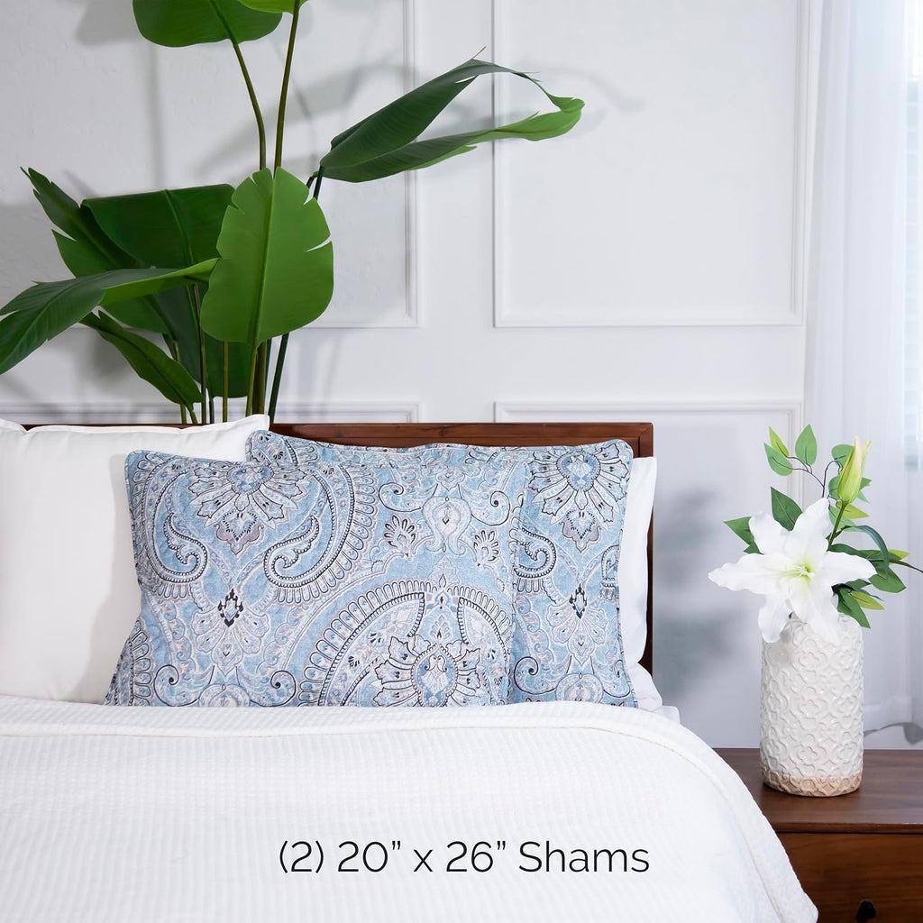 Aqua Paisley Boho Quilted Standard Pillow Shams 2 Pack