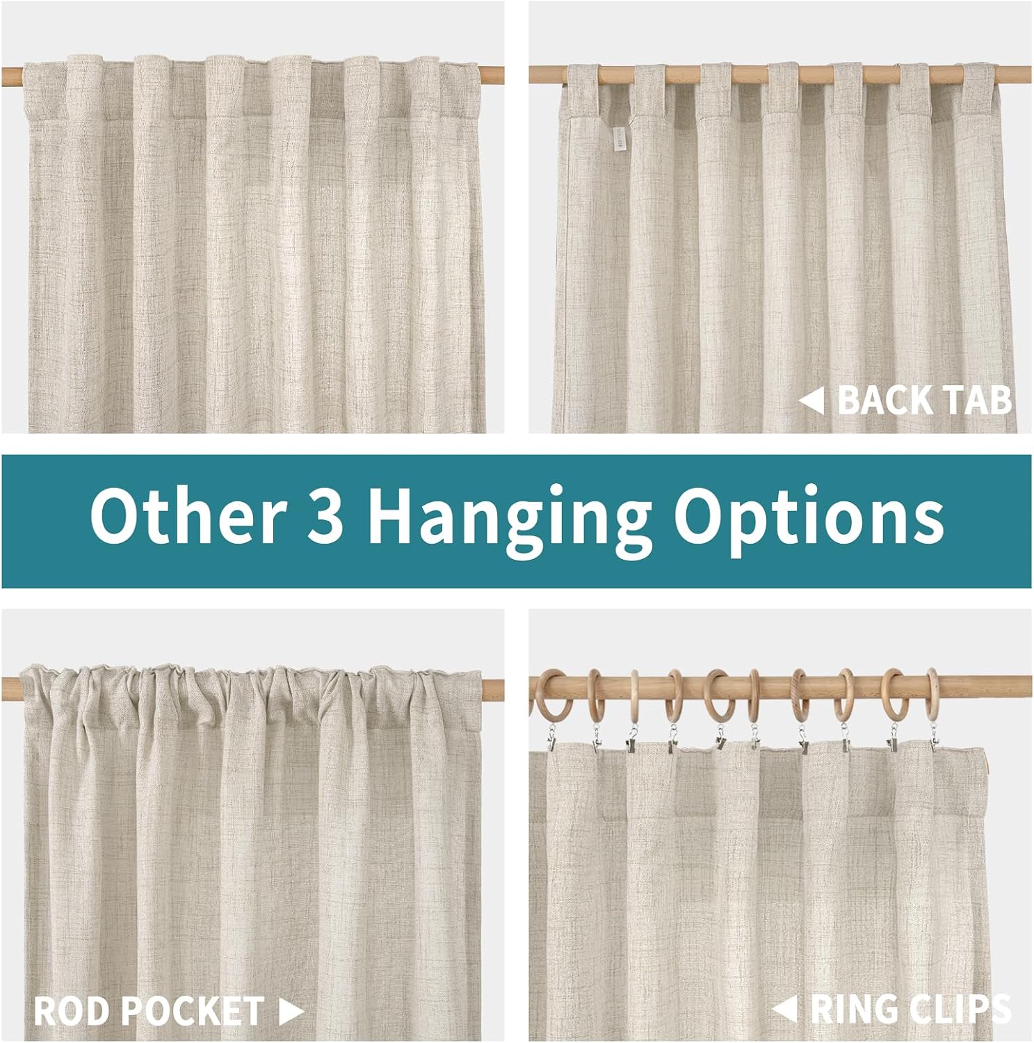 Linen Light Filtering Cafe Curtains 2 Panels
