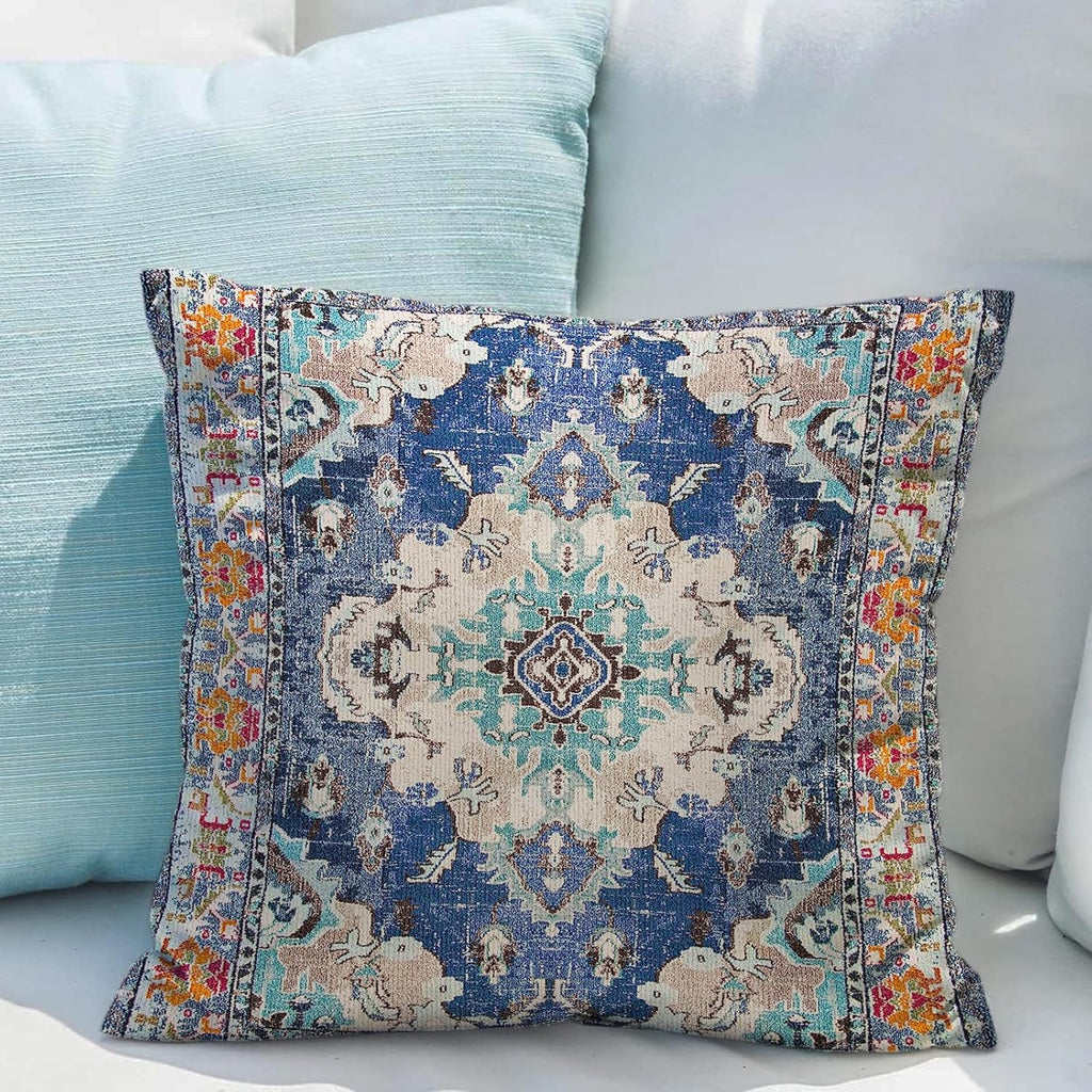 Blue Double Sided Boho Square Pillow Covers 2 Pack