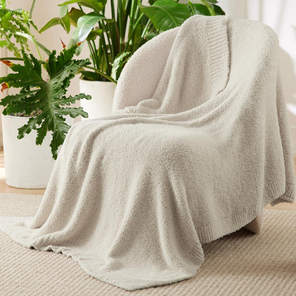 Beige Soft Knit Throw Blanket
