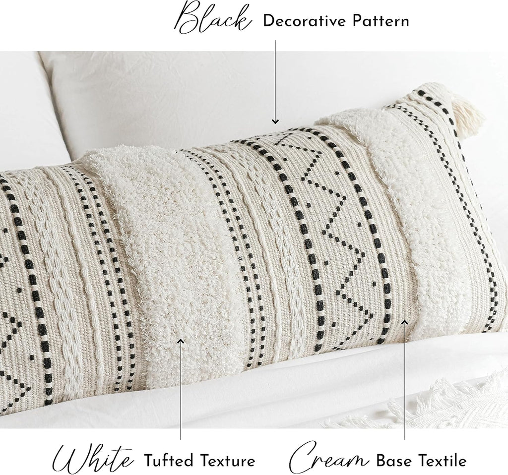 Cream Tufted Tassel Boho Lumbar Pillow Cover 1 Pack