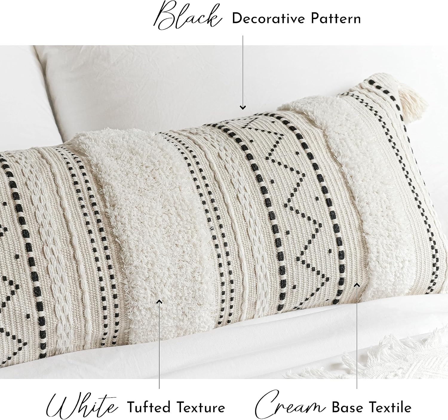 Cream Tufted Tassel Boho Lumbar Pillow Cover 1 Pack