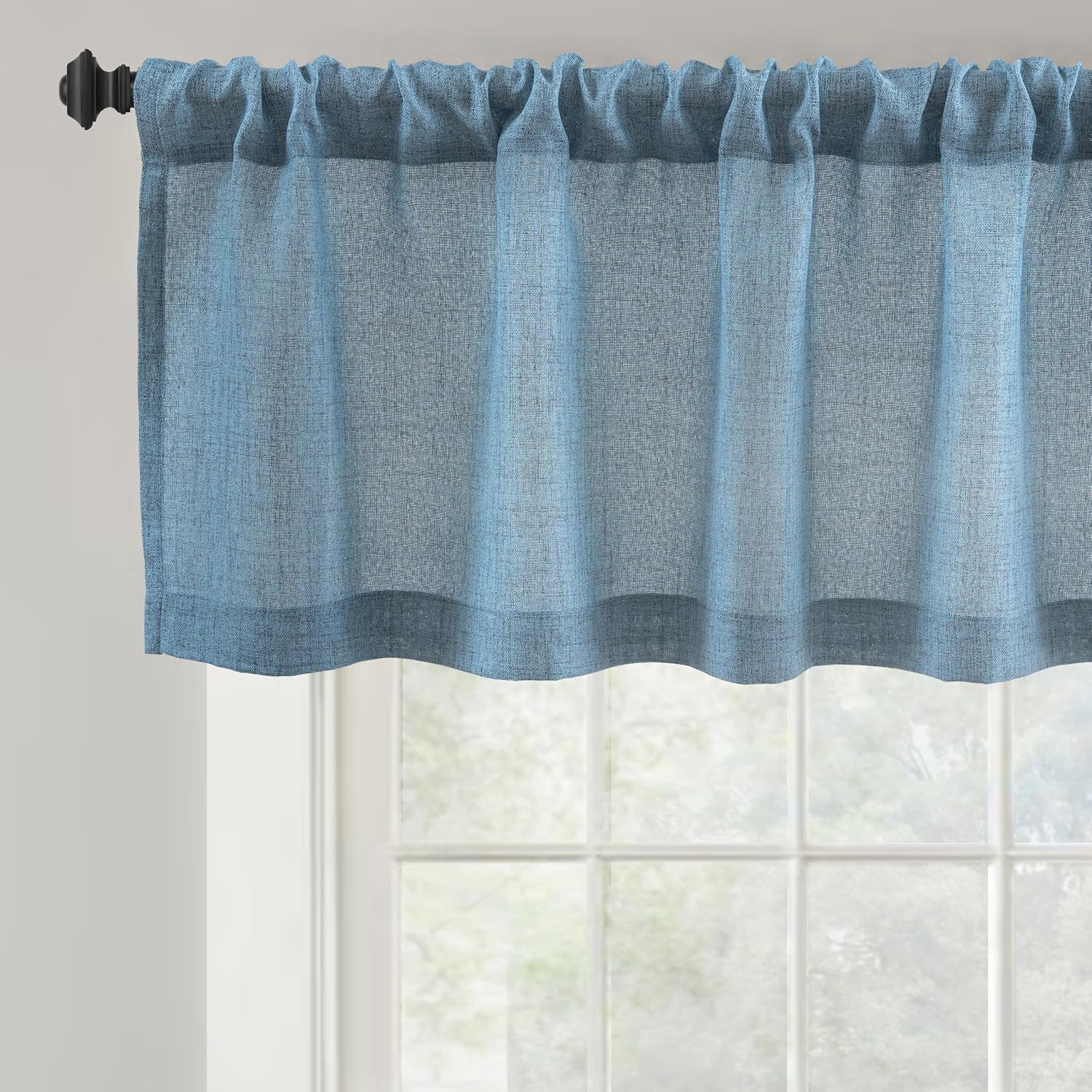 Blue Linen Textured Window Valance