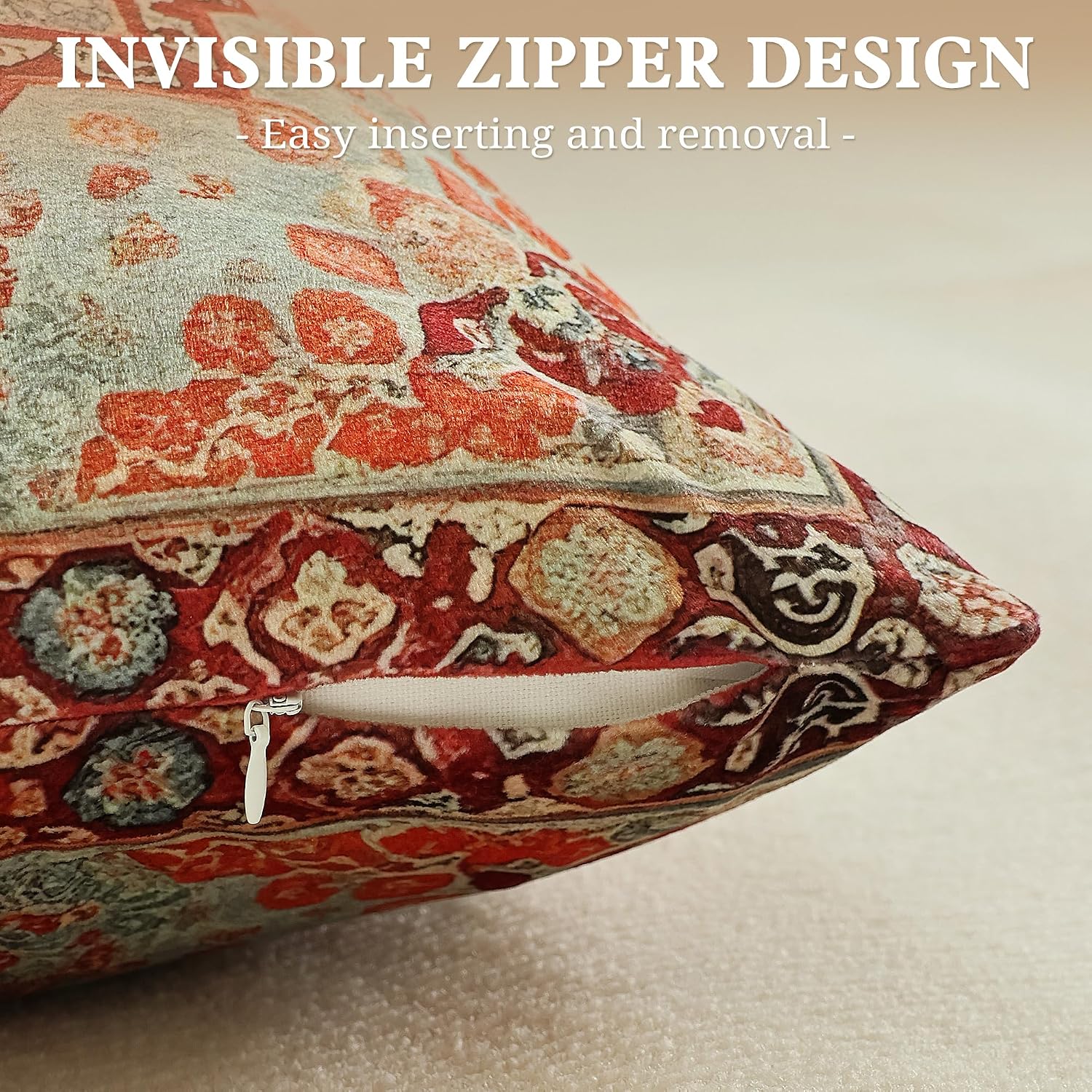 Orange Velvet Tribal Boho 18x18 Pillow Covers 2 Pack