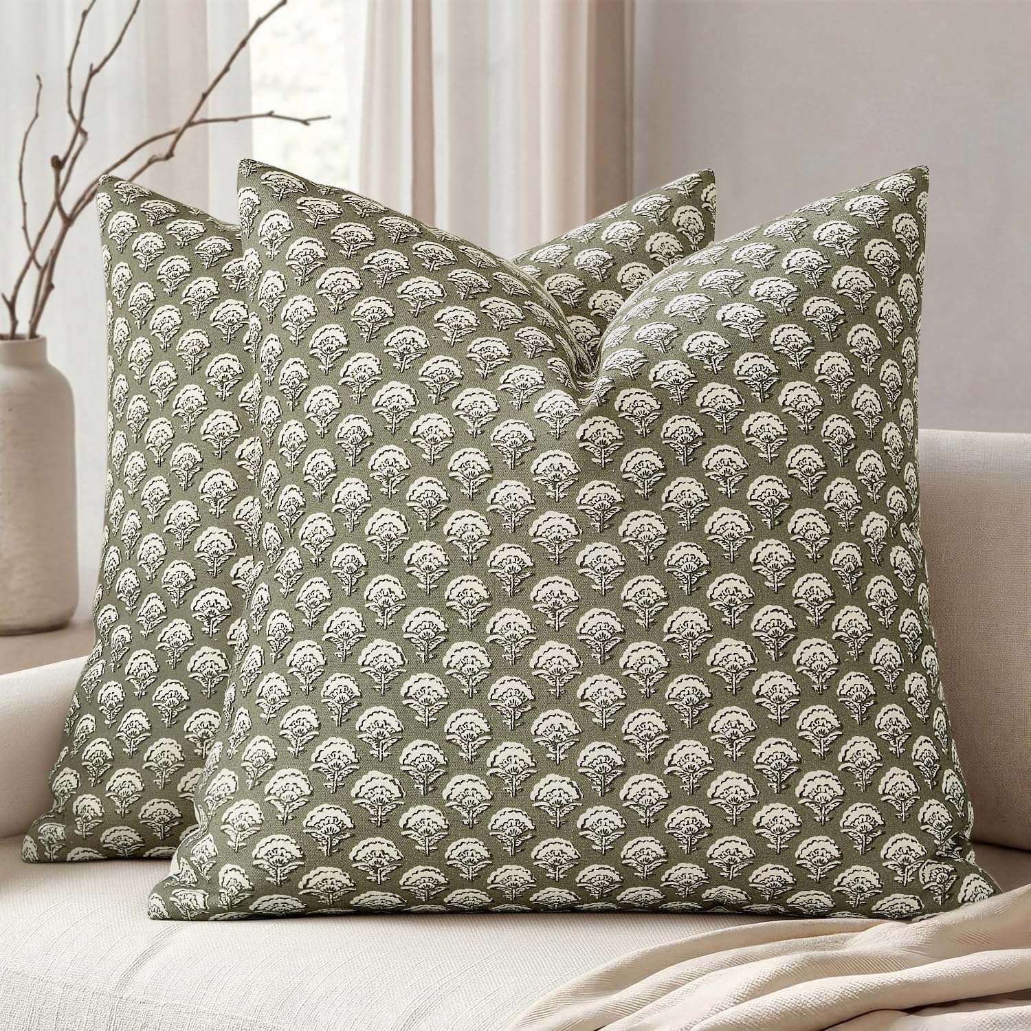 Sage Green Farmhouse Boho Euro Pillow Covers 2 Pack