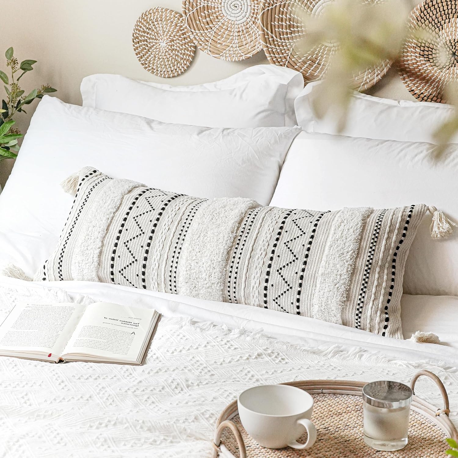 Cream Tufted Tassel Boho Lumbar Pillow Cover 1 Pack