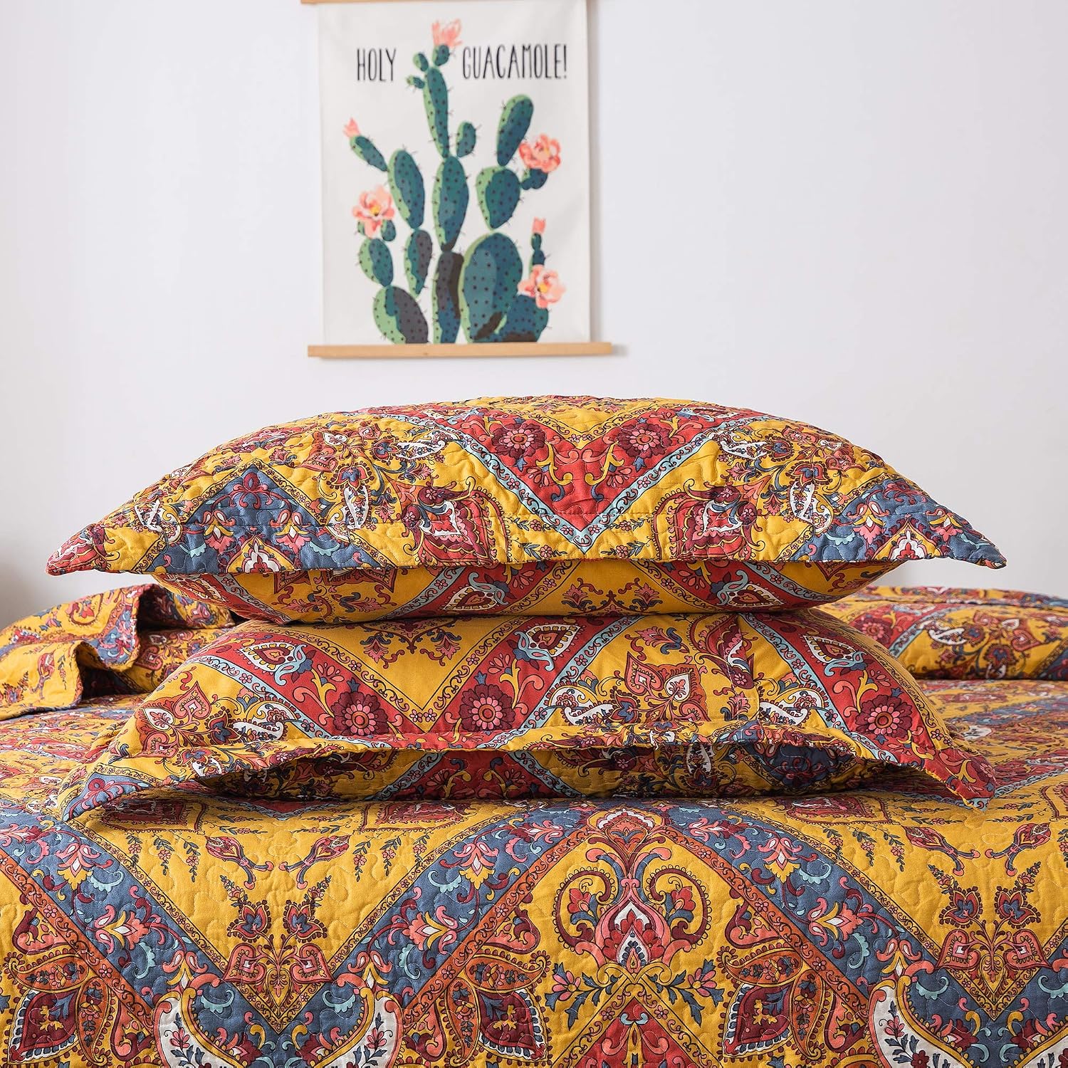Boho Floral Paisley Matelassé Pillow Shams 2 Pack