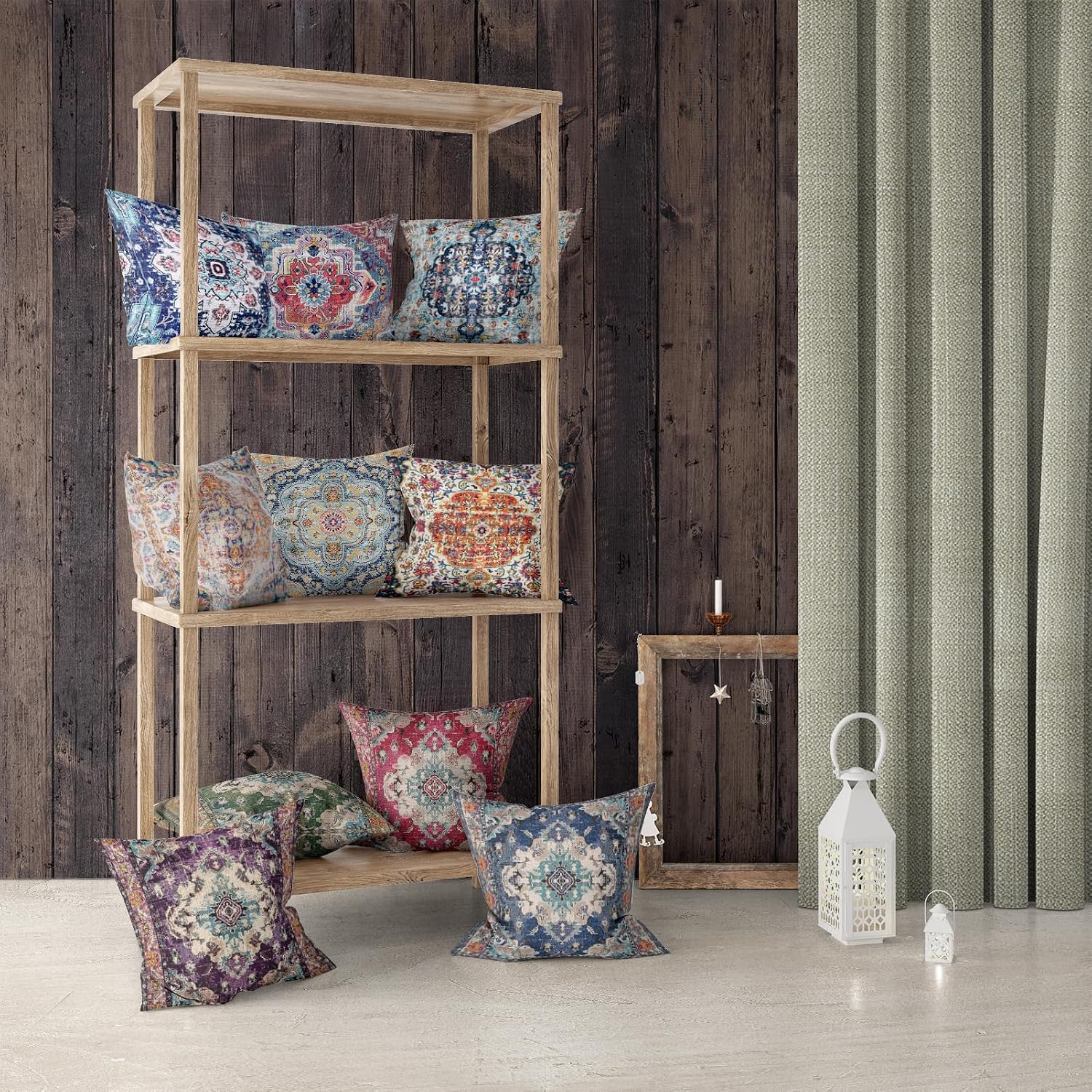 Blue Double Sided Boho Square Pillow Covers 2 Pack