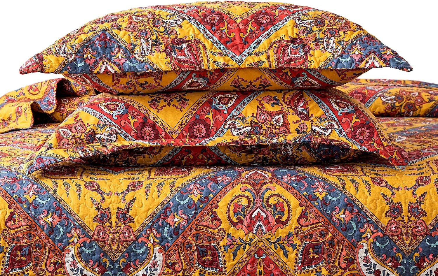 Boho Floral Paisley Matelassé Pillow Shams 2 Pack