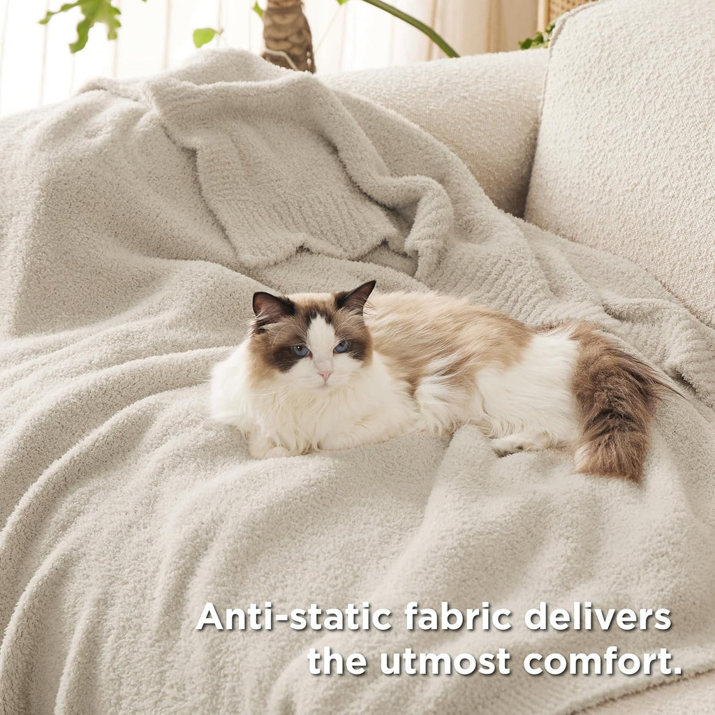 Beige Soft Knit Throw Blanket