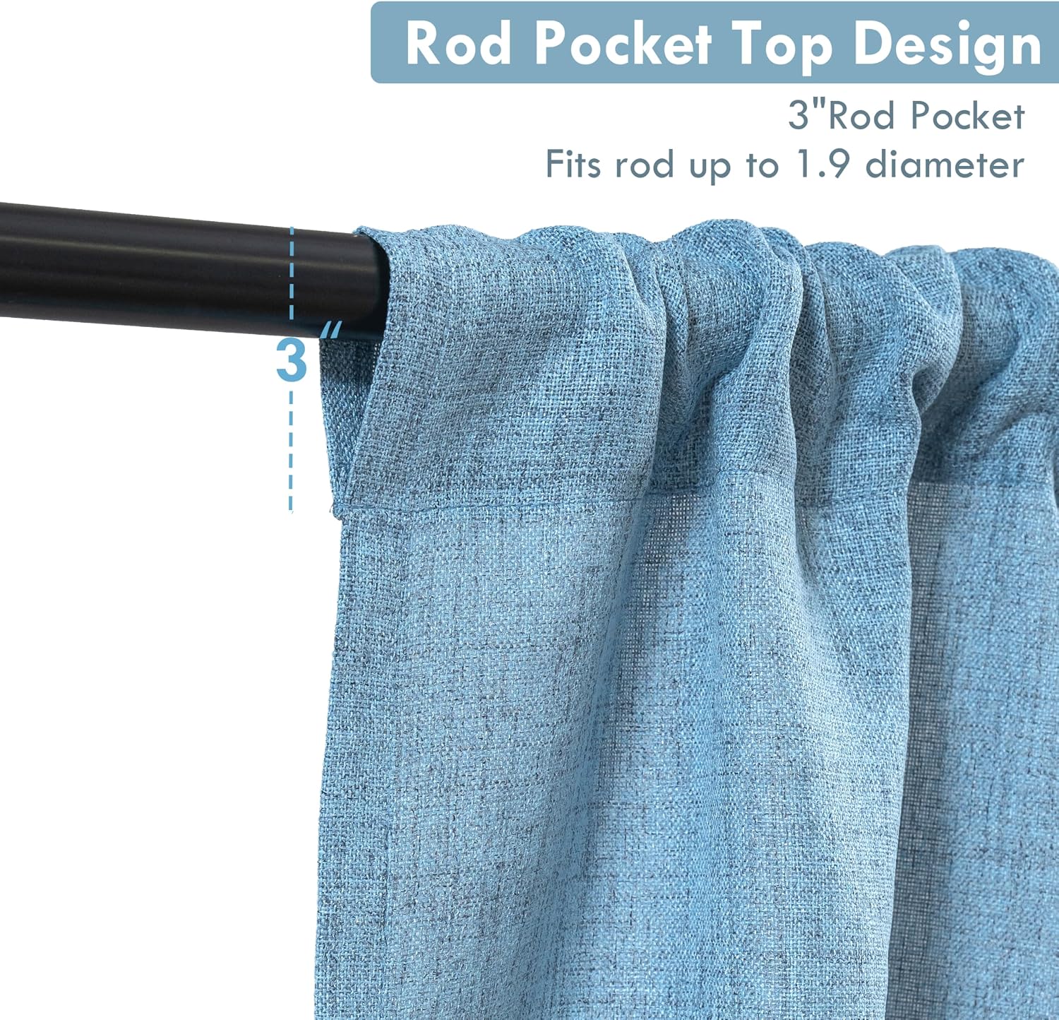 Blue Linen Textured Window Valance