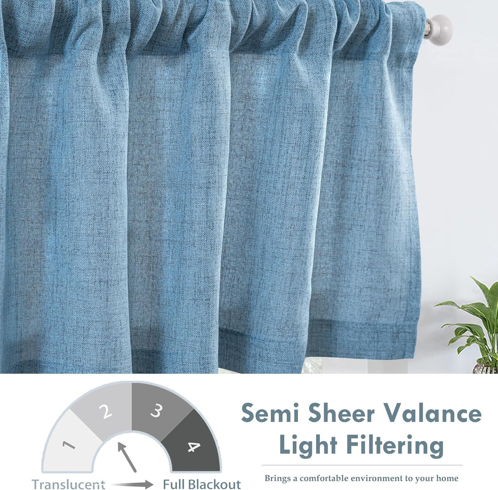 Blue Linen Textured Window Valance