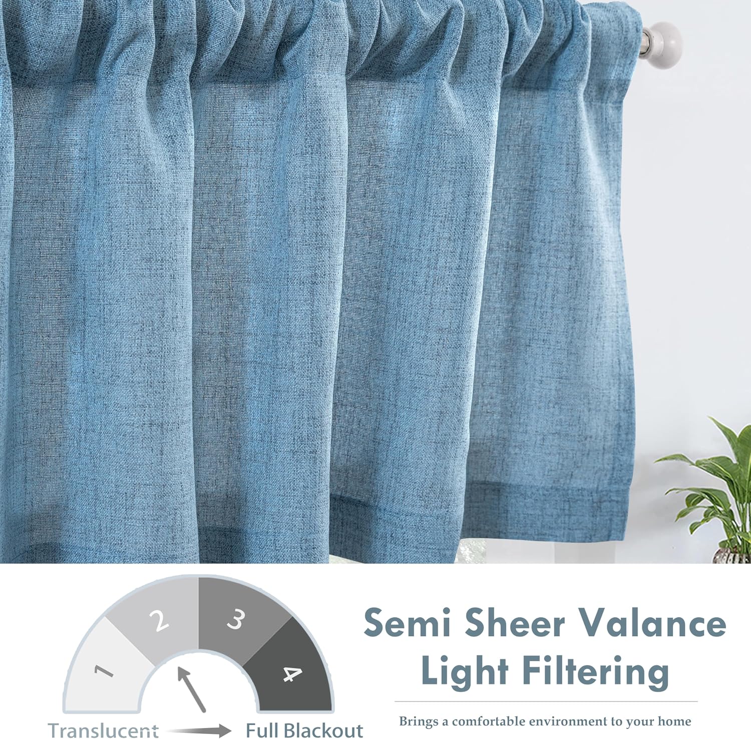Blue Linen Textured Window Valance