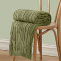 Olive Green Acrylic Cable Knit Throw Blanket