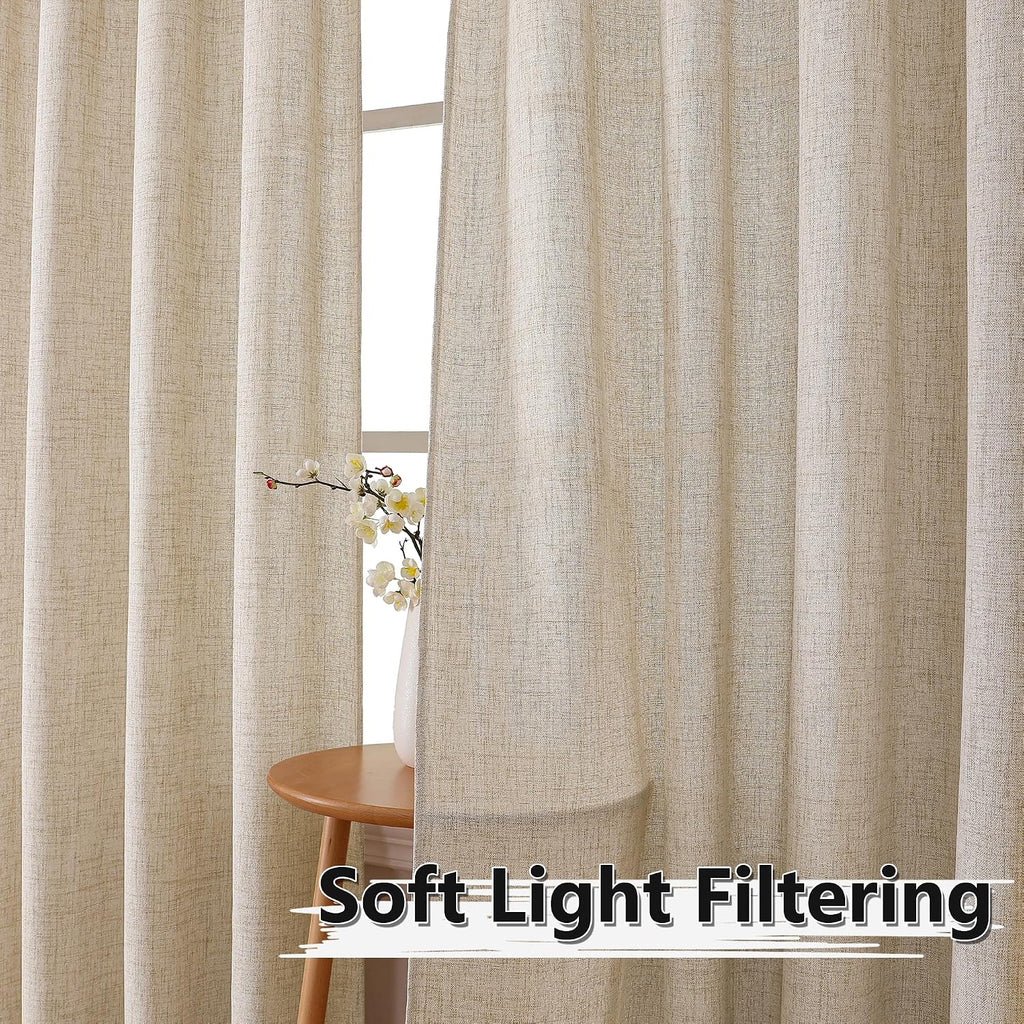 Natural Linen Semi Sheer Tier Curtains 2 Panels