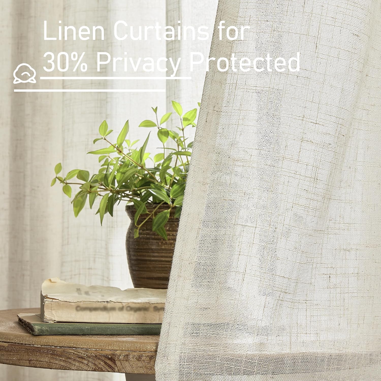 Cream Ivory Linen Light Filtering Cafe Curtains 2 Panels