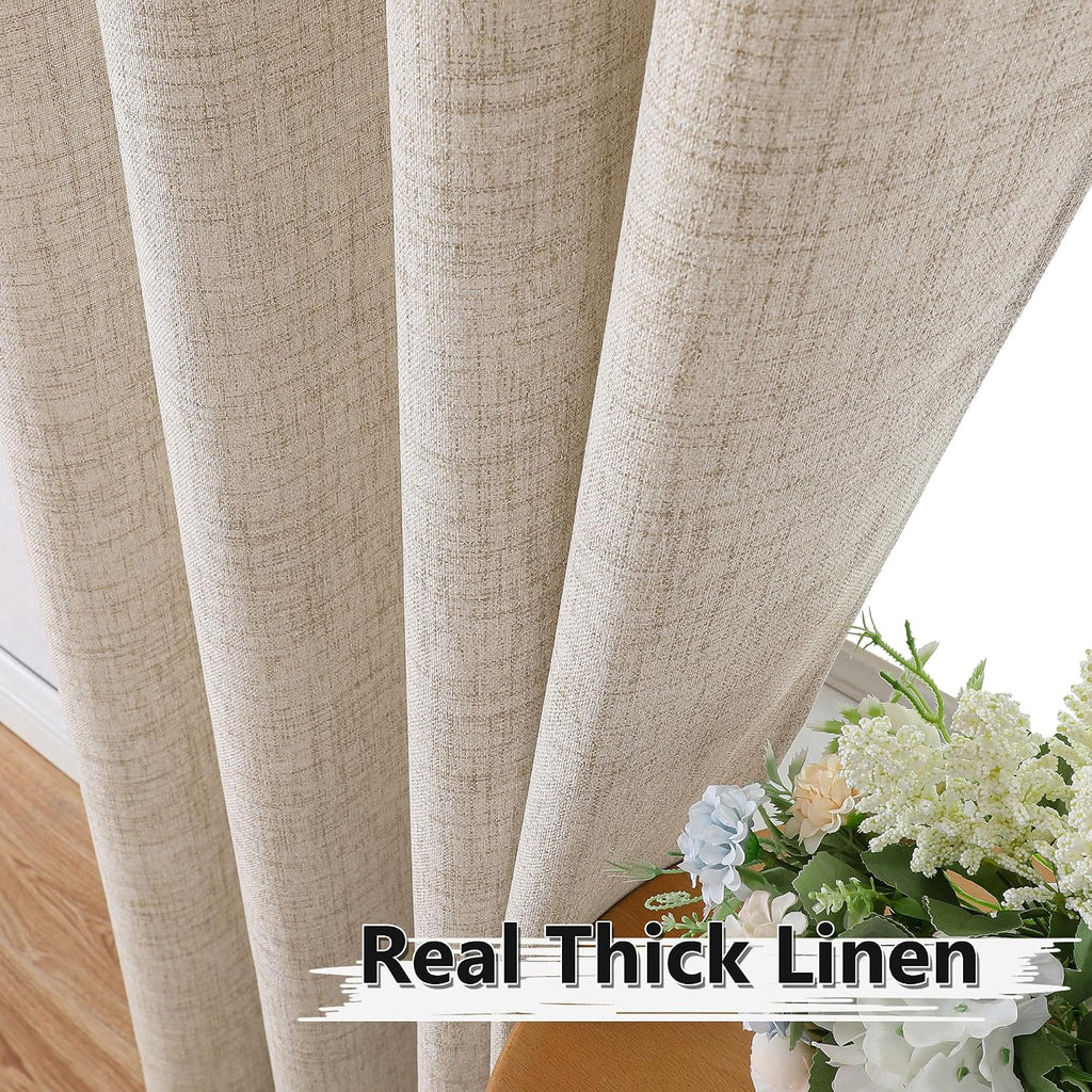 Natural Linen Semi Sheer Tier Curtains 2 Panels
