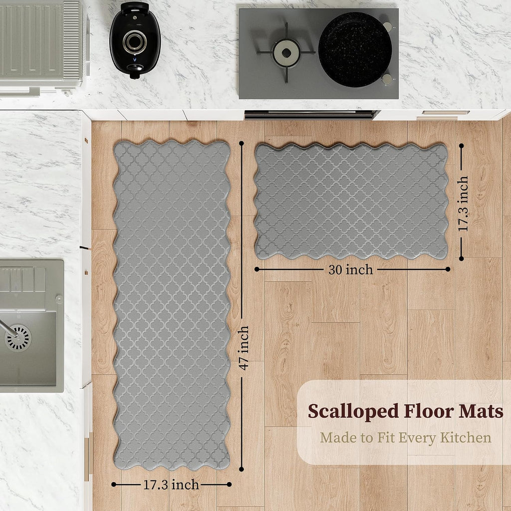 Gray Scalloped Embossed Anti Fatigue Kitchen Mats 2 Pack