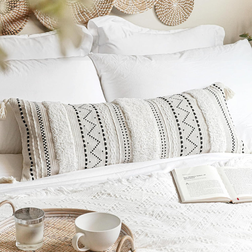 Cream Tufted Tassel Boho Lumbar Pillow Cover 1 Pack