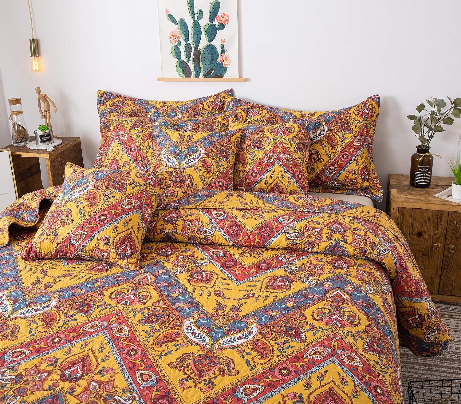 Boho Floral Paisley Matelassé Pillow Shams 2 Pack