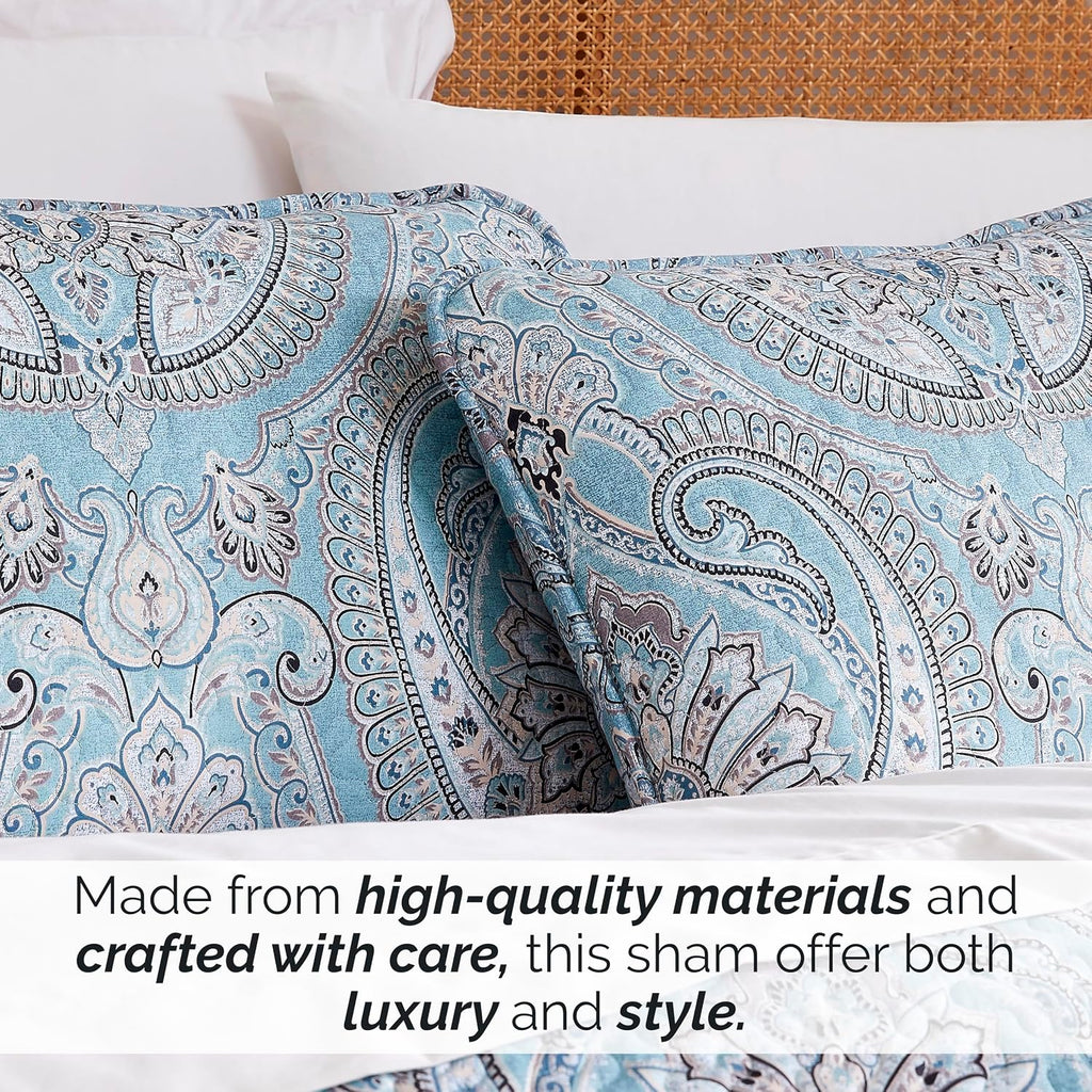 Aqua Paisley Boho Quilted Standard Pillow Shams 2 Pack
