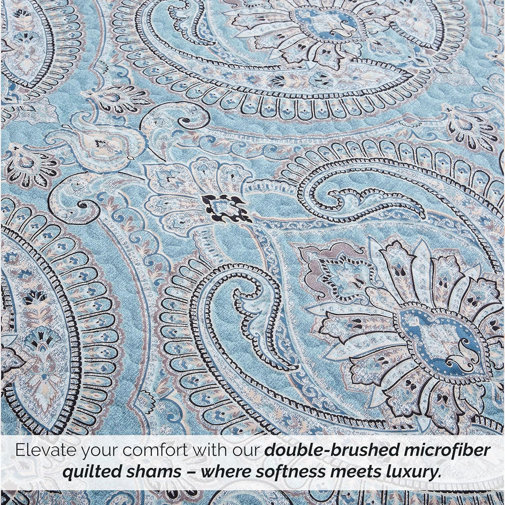 Aqua Paisley Boho Quilted Standard Pillow Shams 2 Pack