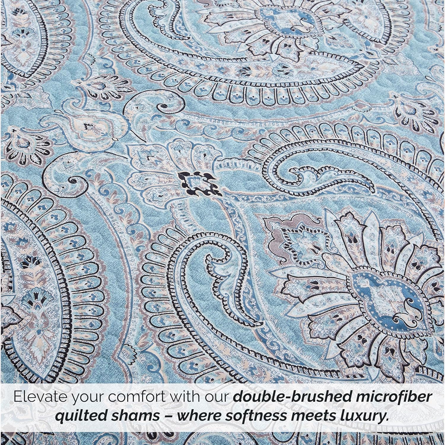 Aqua Paisley Boho Quilted Standard Pillow Shams 2 Pack